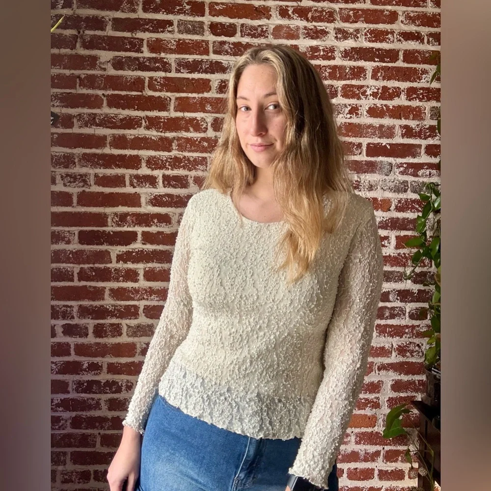 Peaces Y2K Cream Lace Long Sleeve Top